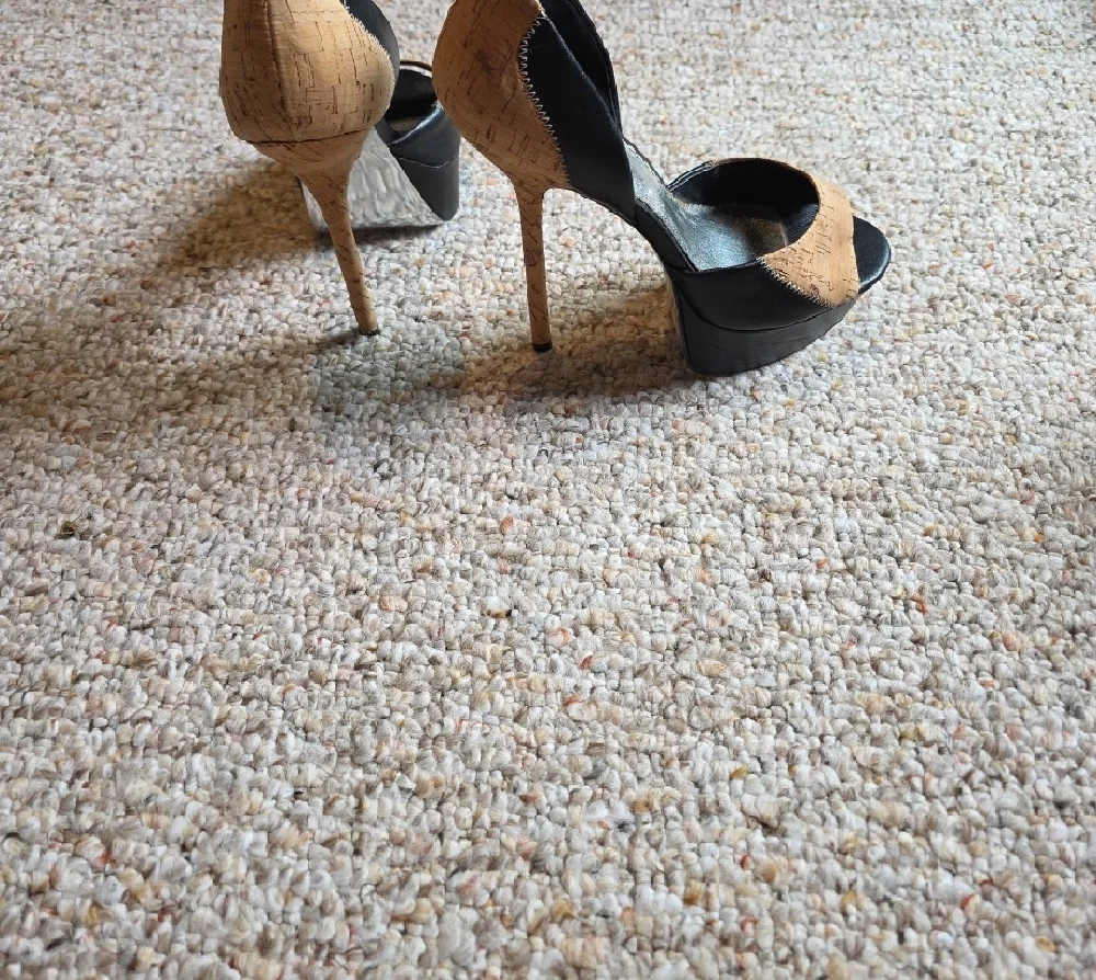 Bebe Black and Tan Open-Toe Heels - Picture 4 of 7